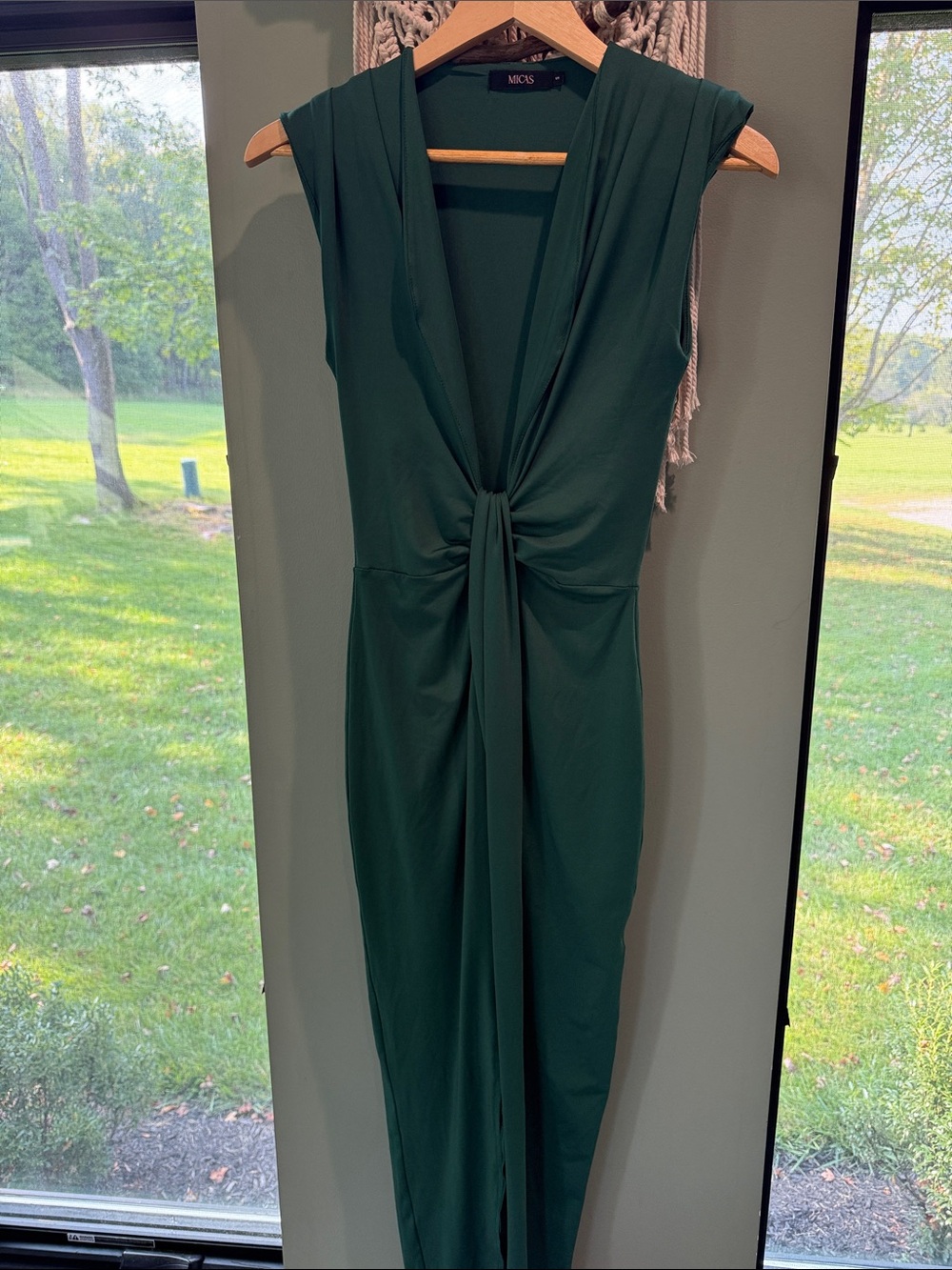 Sleeveless Knot-Front Midi Dress in Deep Green by Micas